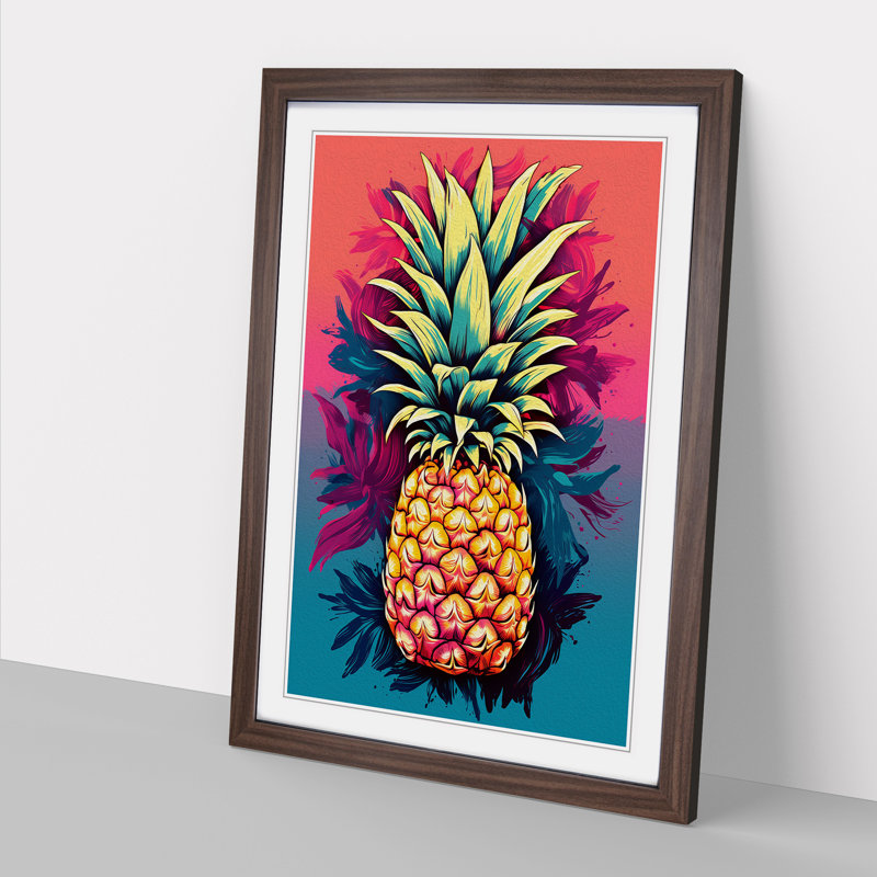 Pineapple Colour Field No.2 1 Piece Single Picture Frame Wall Art, 64cm H x 46cm W x 2cm D, Walnut Framed
