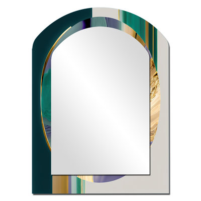 «Bold Expression Art II», miroir unique asymétrique à spirales abstraites, grand miroir mural arqué vert