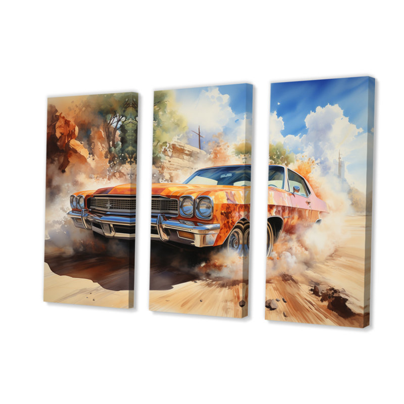 Ensemble d'art mural sur toile véhicule 3 pièces - Muscle Car, H 32 po x l 48 po x P 1 po
