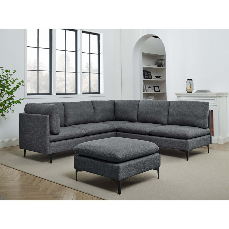 Canapé modulaire de coin avec repose-pieds 93,5 po Chelon, Mélange de lin gris foncé