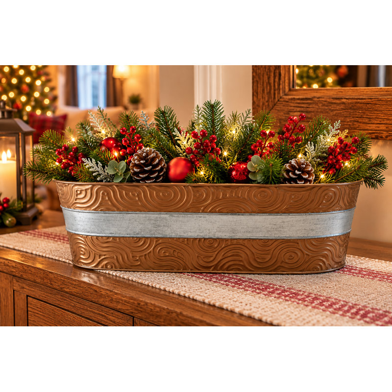 Patterned Copper With Silver Band Oval Bucket
