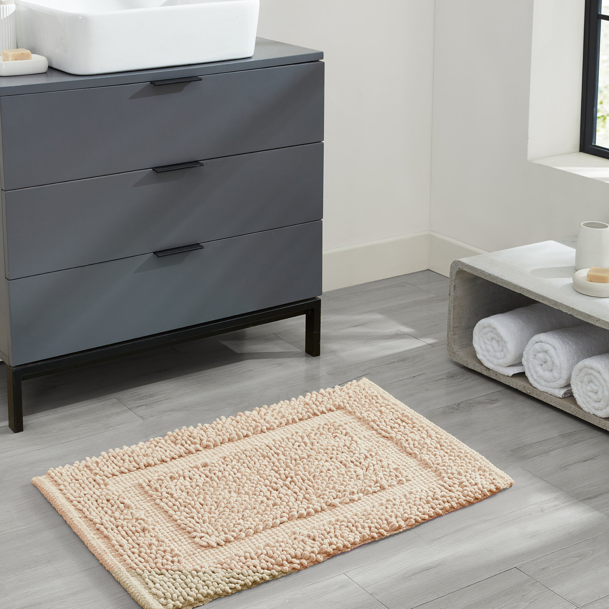 Payten Classic Cotton Bath Mat, Single - 17"W x 24"L, Ivory