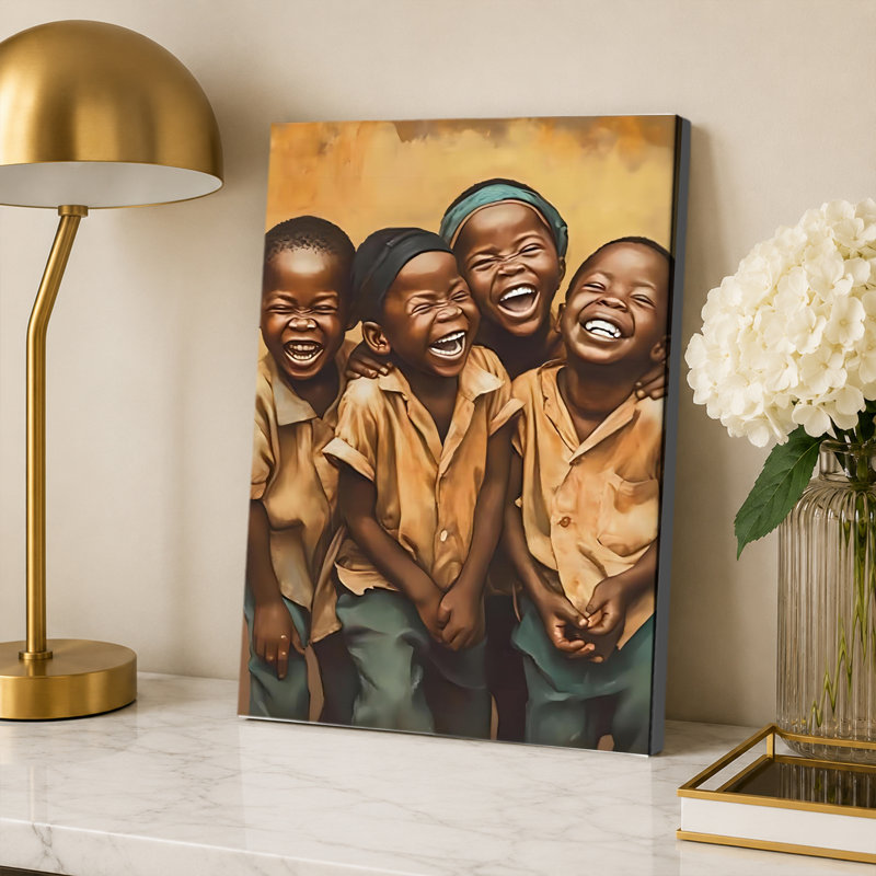 Art africain noir, art riant, enfant noir, 12 x 18 pouces