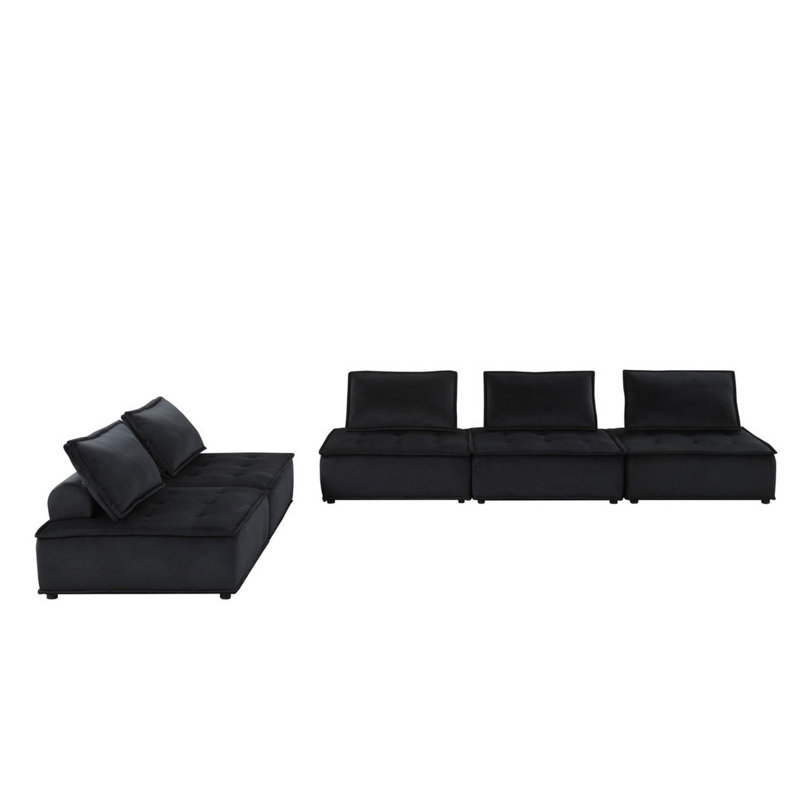 Sebron Upholstered Sectional, Black Velvet, 29" H x 120" W x 120" D