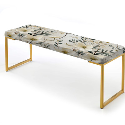 Harmony Of White And Blue Daffodil - Floral Upholstered Gold Bench