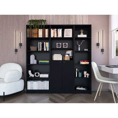 Union de bibliothèque noire pour salon 3: 4 tablettes minces, 2 portes pour différents espaces de rangement: assemblages divers