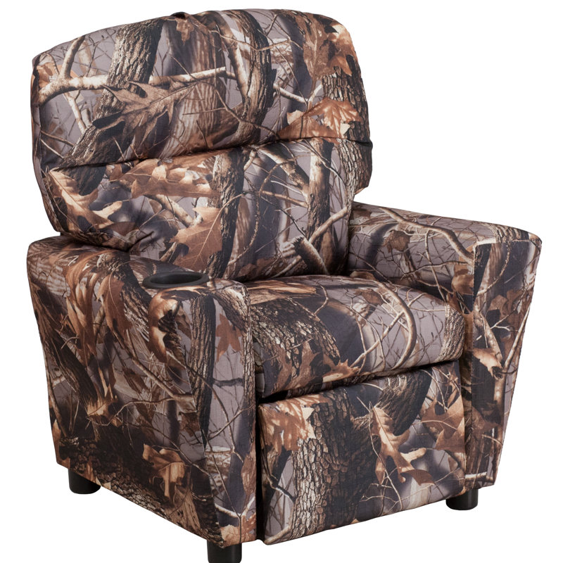 Fauteuil inclinable contemporain pour enfants avec porte-gobelet et appui-tête Kimsey LeatherSoft