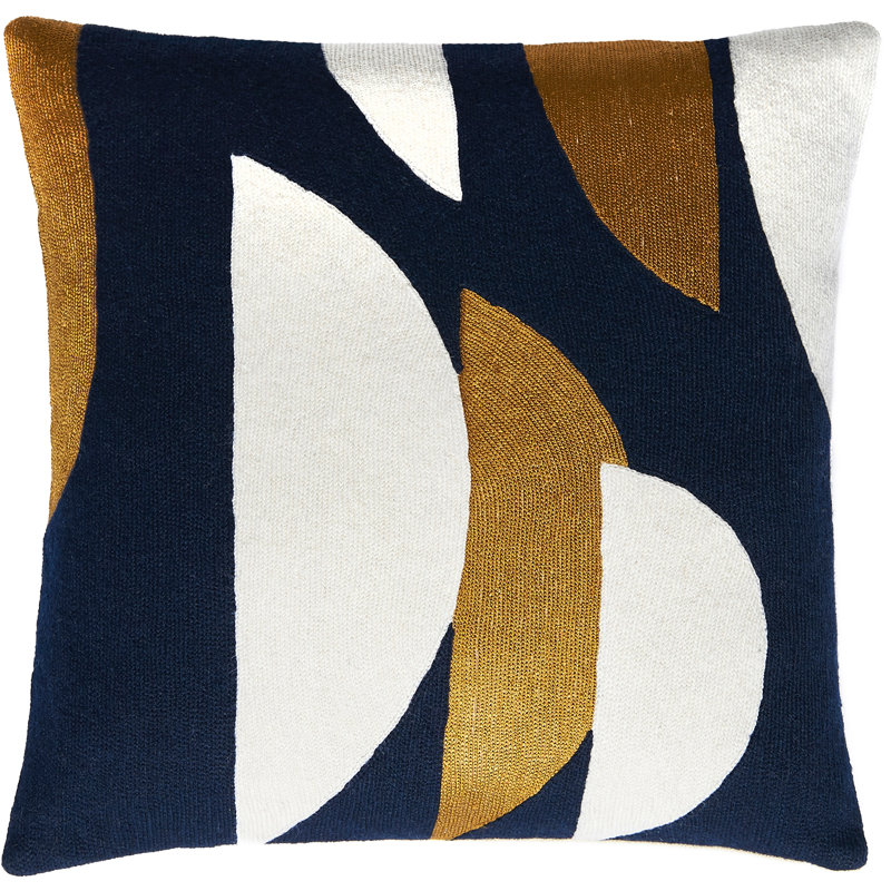 Slice Hand-Embroidered Chain Stitch Pillow, Navy/Cream/Gold Rayon
