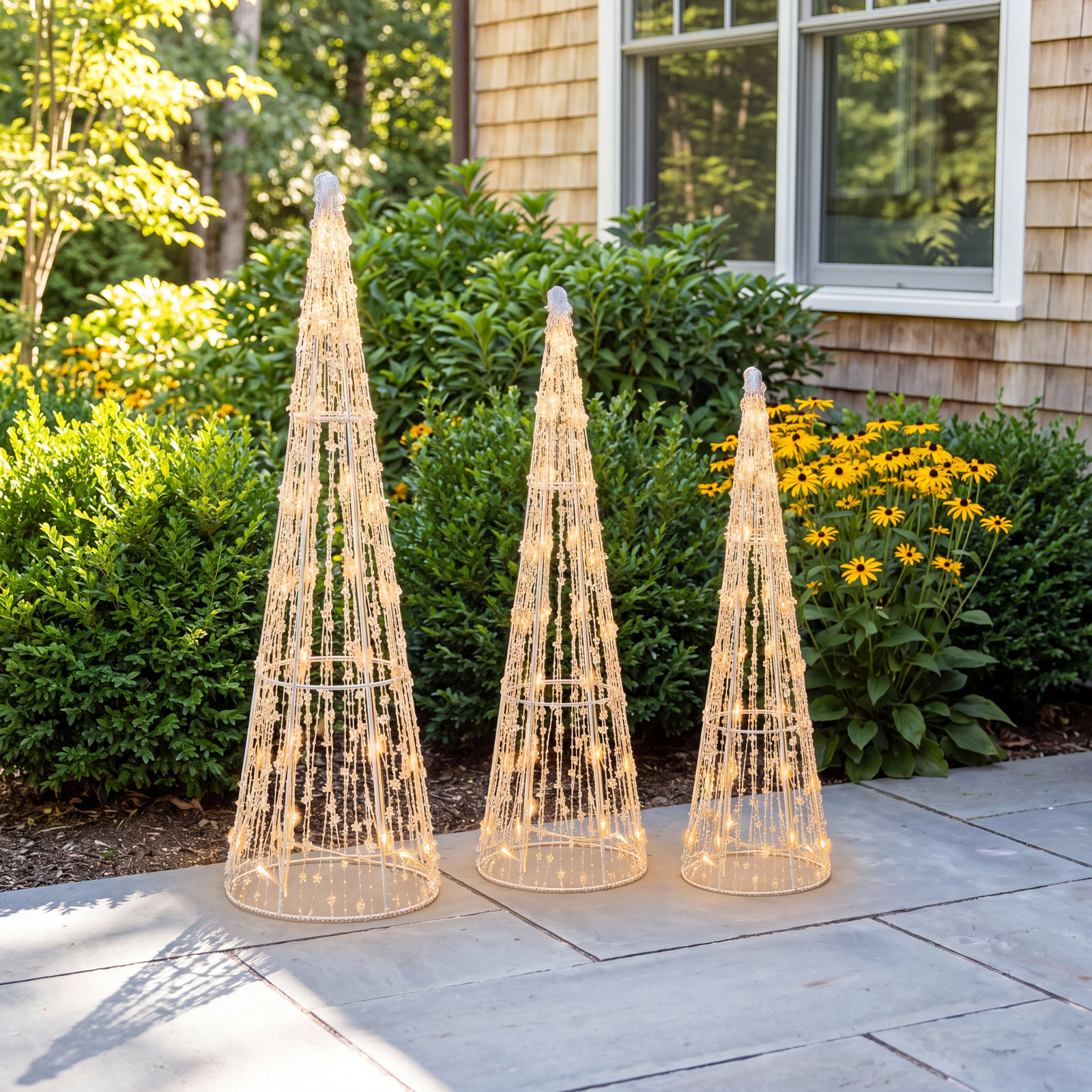 3-Piece Glittered Lighted Cone Tree Set