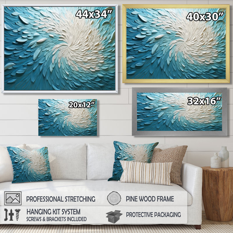 «Elation Of Provenance» en bleu clair - art mural salon Vagues, Cadre flottant noir, H 12 po x l 20 po