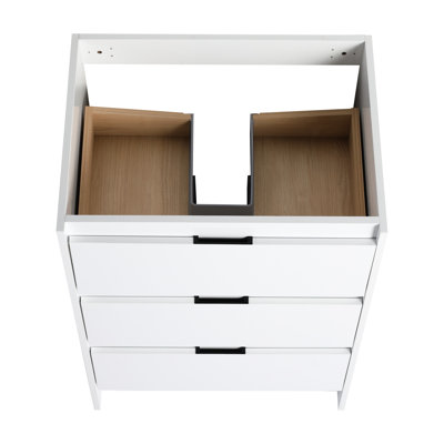 24" Freestanding Bathroom Cabinet With Resin Sink, 3 Soft-Close Drawers, Glossy White - Modern And Functional For Living Timeless Comfortable