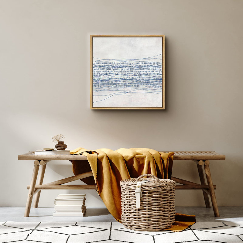Motif de lignes abstraites grunge bleu et gris - reproduction de cadre flottant sur toile, H 16 po x l 16 po x P 1,5 po