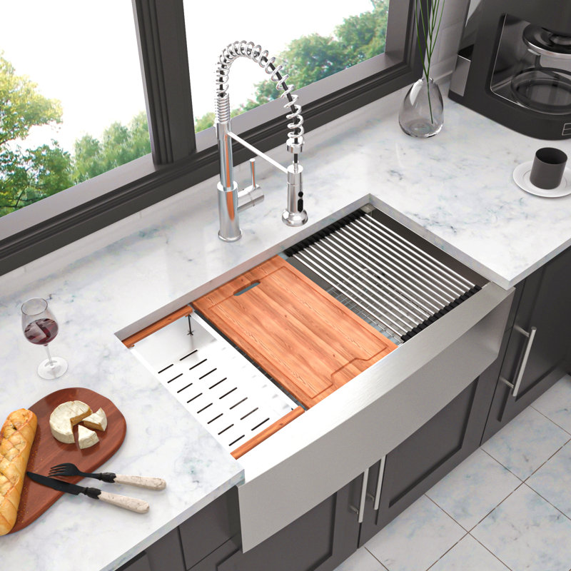 36 Farmhouse Sink Workstation - 36*22*10 Inch Kitchen Sink Stainless Steel 16 Gauge Apron Front Kitchen Sink