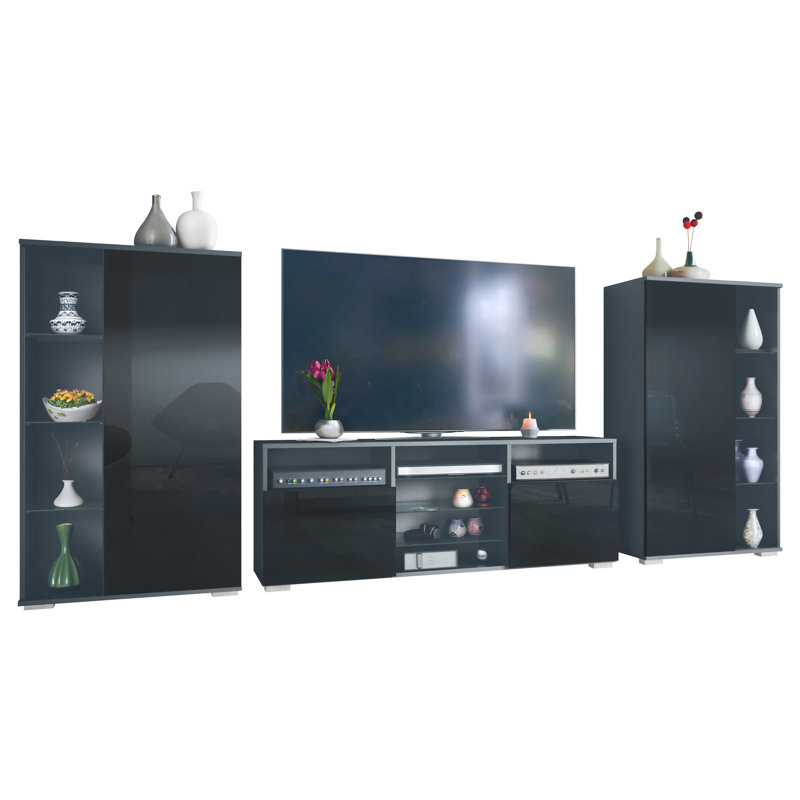 Carterlee Unfinished Entertainment Centre for TVs up to 65", Anthracite/Black High Gloss