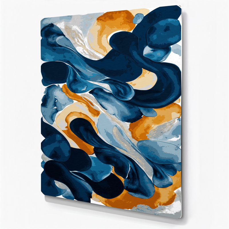 Abstrait aquarelle 40, art mural en métal bleu, H 12 po x l 18 po