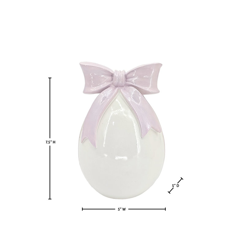7.5" Resin Egg With Bowtie, White