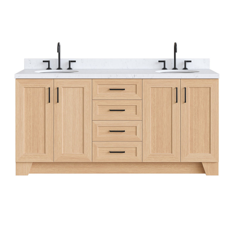 73 IN.  Single Bathroom Vanity, Oval, Natural Oak, Carrara Quartz