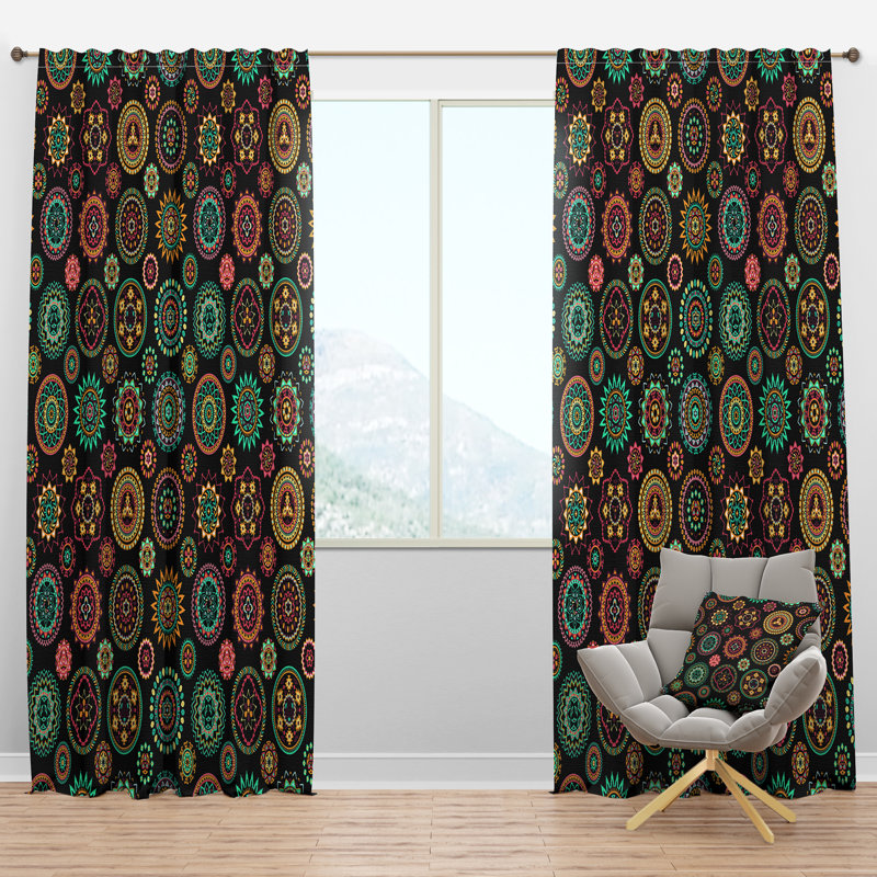 Éléments décoratifs géométriques ronds géométriques - Rideau bohémien - Velours obscurcissant - 1 panneau, l 52 po x L 120 po