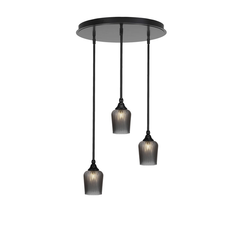 Verre texturé suspendu 3 lumières Empire, H 12,5 po x l 18,5 po x P 18,5 po, Nickel brossé