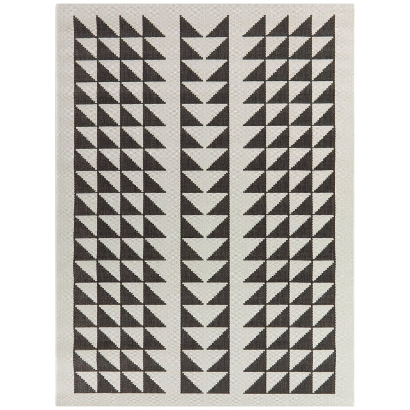 Tapis intérieur / extérieur noir / crème tissé à la main Maltby, Rectangle 7 pi 10 po x 10 pi