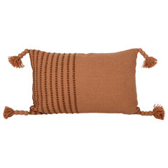 Foreside Home & Garden Brown Striped Hand Woven 18x18 Outdoor Decorative Throw Pillow with Pulled Yarn Bouquets