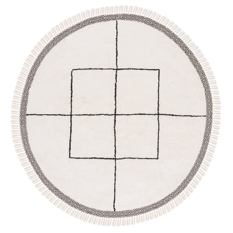 Apurva Hand Woven Cotton Machine Washable Geometric Rug, Round 6'