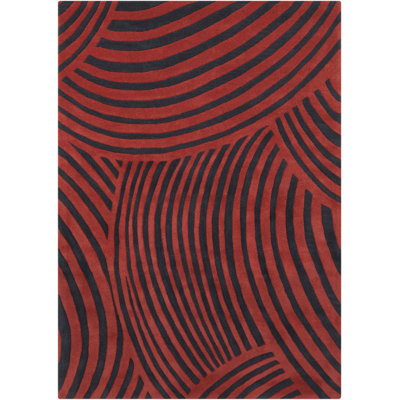 Tapis en laine à poils longs noir et rouge touffeté à la main Yiwei Authentic