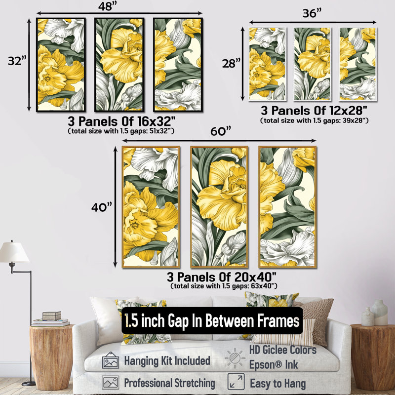 «Yellow Radiance Daffodil Bloom» - ensemble d'art sur toile jonquille, Cadre flottant noir, H 40 po x l 60 po x P 1 po