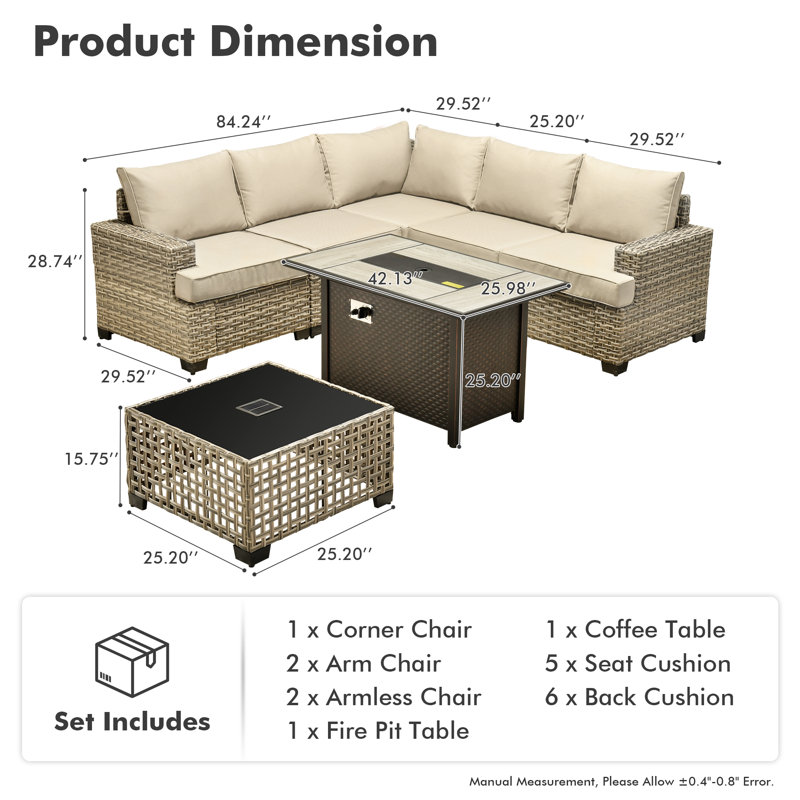 Outdoor Sofa 7-piece Set With Stove, Beige
