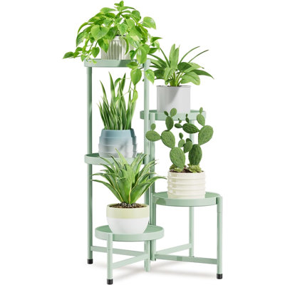 5 Tier Plant Stand with 10 inch Wide Tray, Corner Metal Flower Rack, Folding and Portable, Applicable in Living Room, Patio and Porch by George Oliver