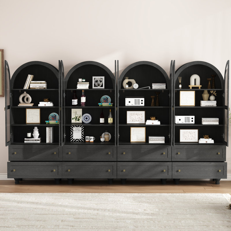 Garde-manger de 71 po de hauteur avec bibliothèques, armoire de rangement avec portes en verre, tiroir et comptoirs spacieux