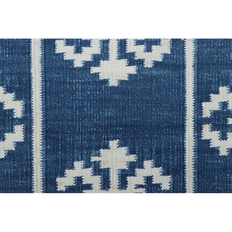 Rug & Kilim’S Contemporary Dhurrie Rug In Blue With White Geometric Medallions