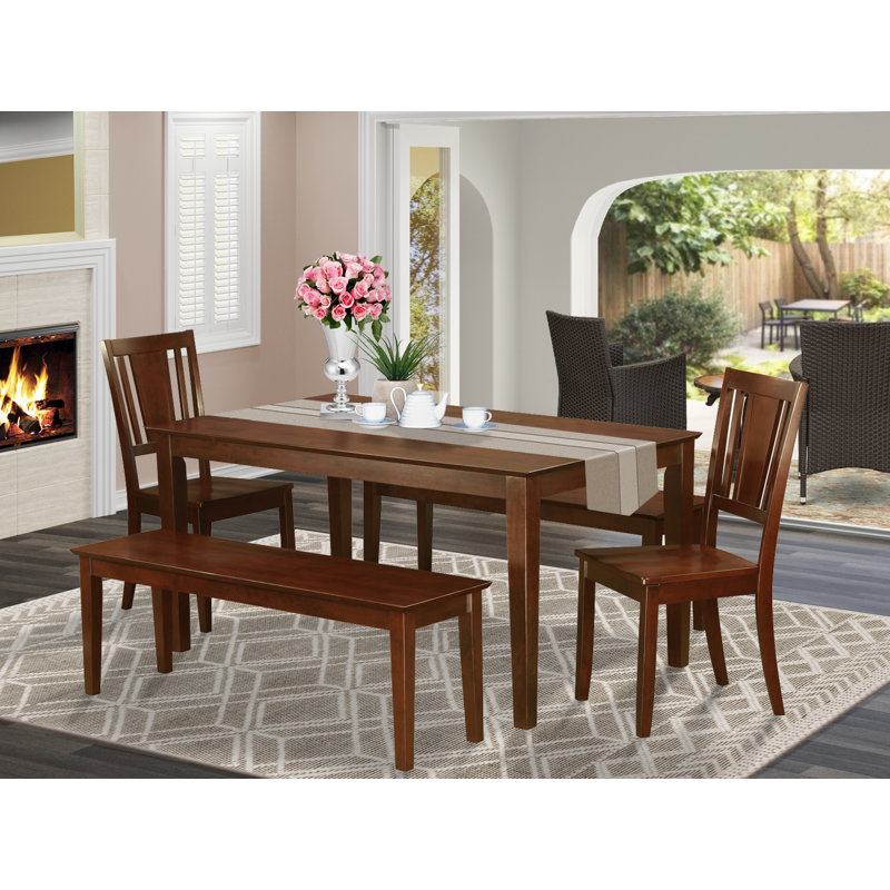 Ensemble de table de salle à manger 5 pièces pour 4 personnes comprenant une table de cuisine rectangulaire et 2 chaises de salle à manger avec 2 bancs, 36 x 60 pouces, acajou
