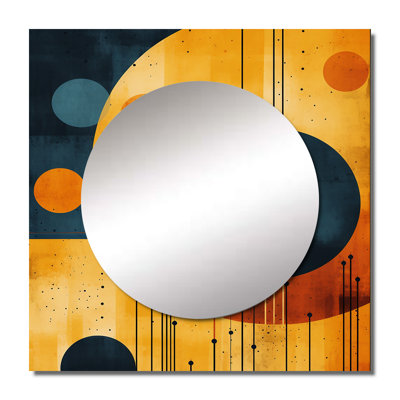 Midcentury Geometric Abstract In Retro Orange II - Midcentury Square Mirror Wall Decor For Bedroom