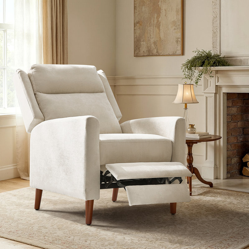 Adana 27" Wide Mid-century Modern Upholstered Push Back Recliner, Beige