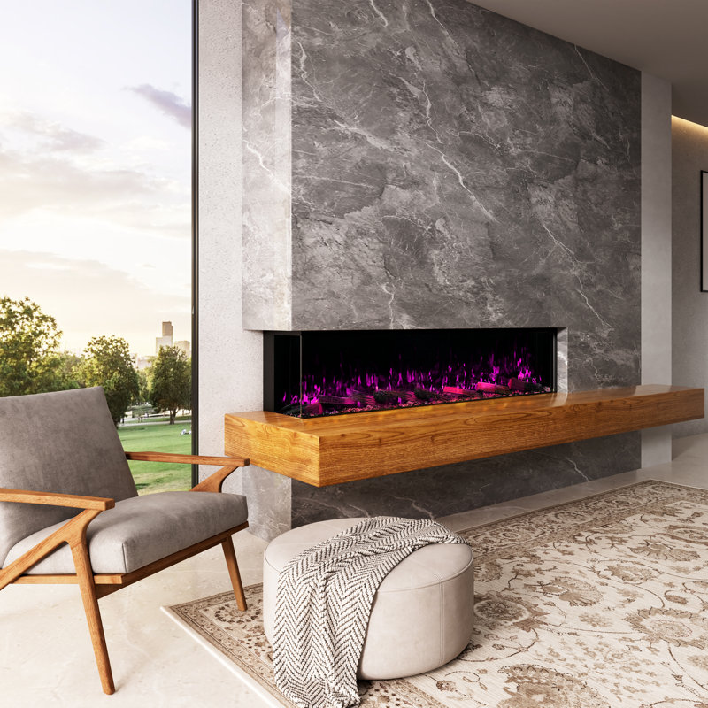 Recessed/Wall Mounted 3-Sided Electric Fireplace With  App And Wifi Smart Control, Panoramic RGB Dimming LED Flames, 1500W/3000W PTC Heating