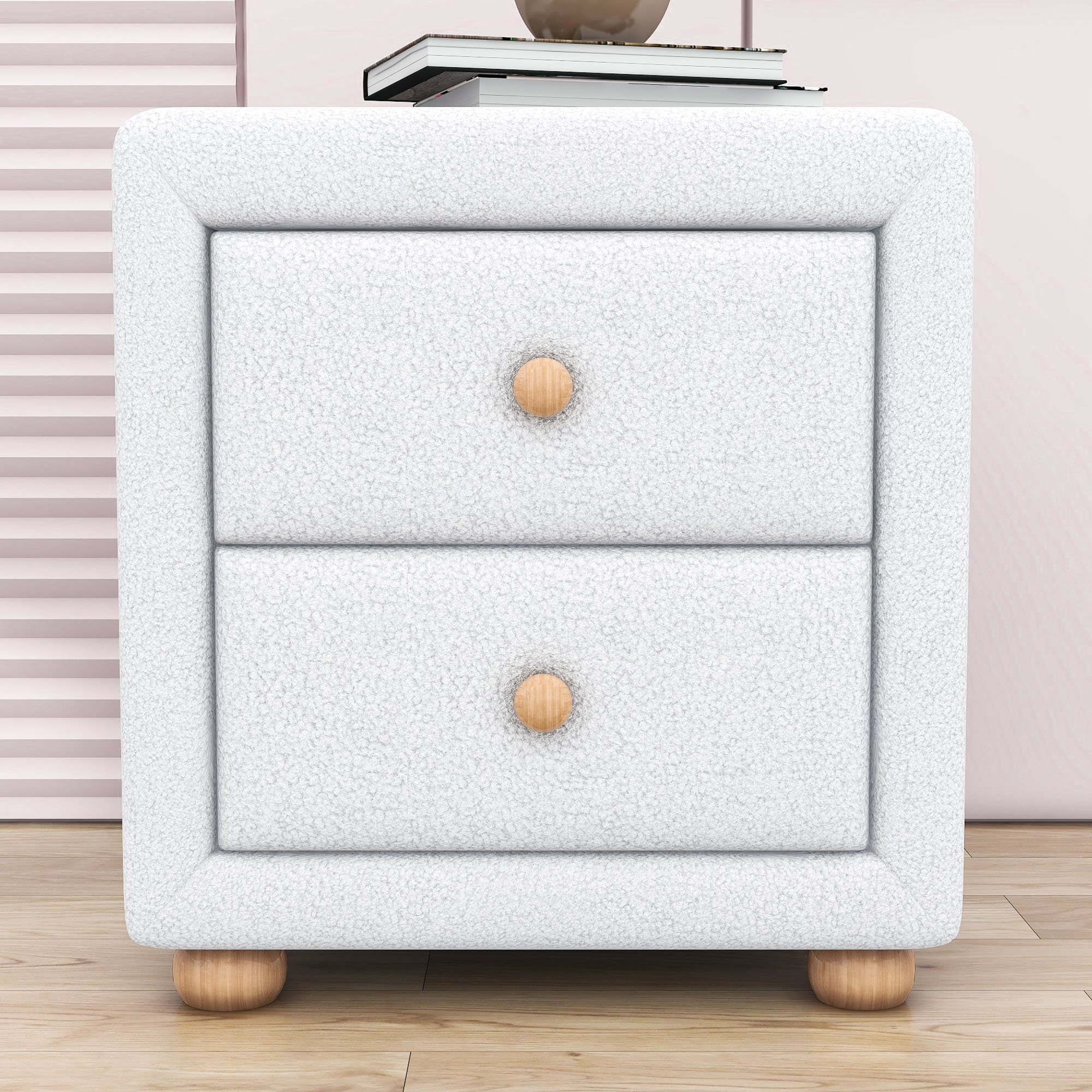 Ebern Designs Lloydine Wood Teddy Fleece Nightstand with 2 Drawers ...