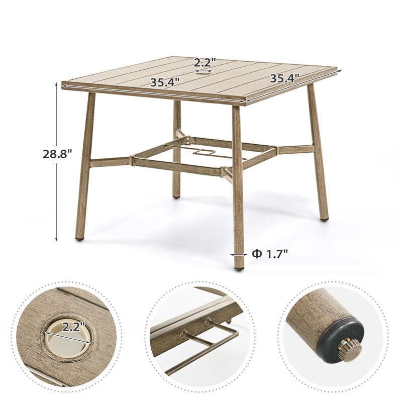 Table de salle à manger d'extérieur carré L 35,4 po x l 35,4 po Bajro, Brun, Brun
