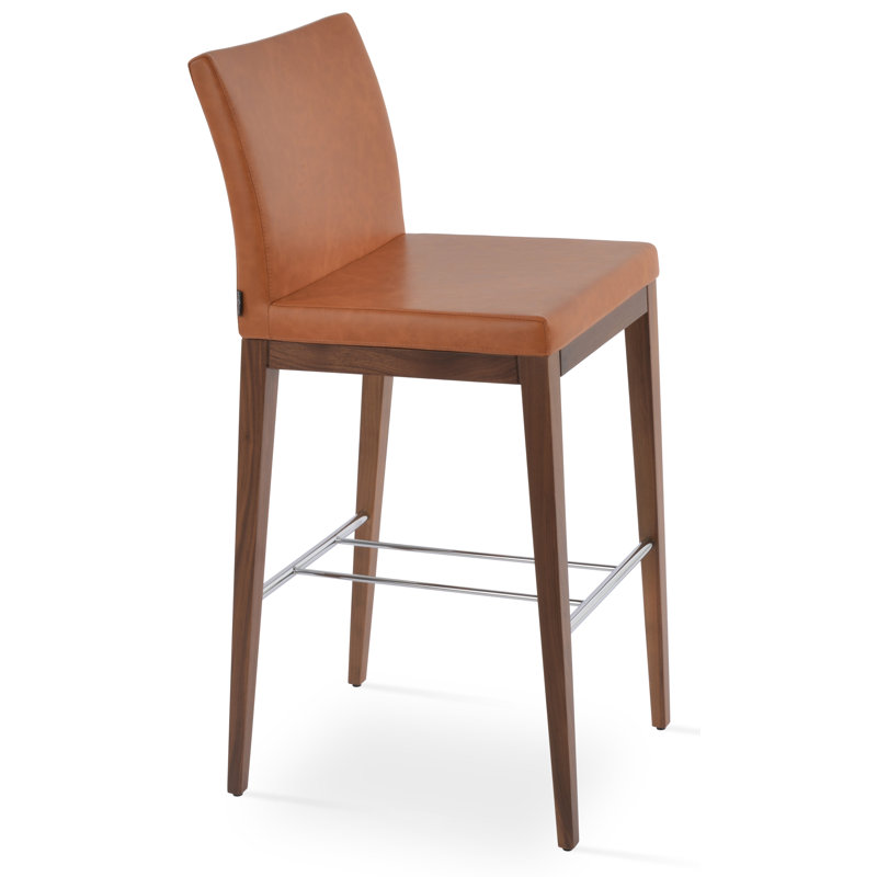 Tabouret de bar Aria, Noyer, Similicuir caramel PPM
