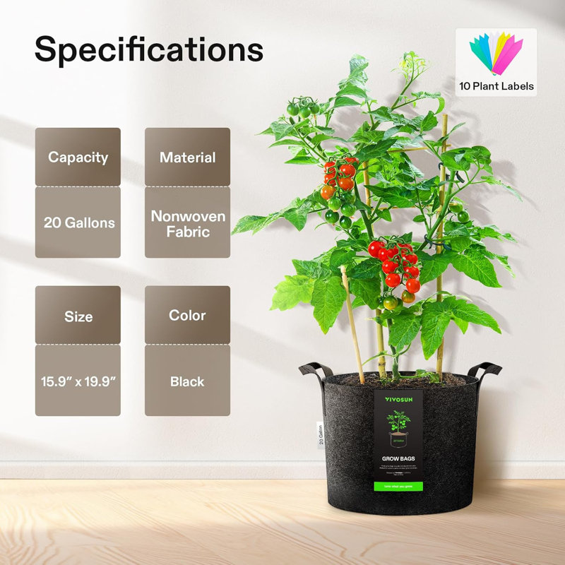 Sacs de culture pour plantes épaisses robustes, H 16 po x L 20 po x P 20 po