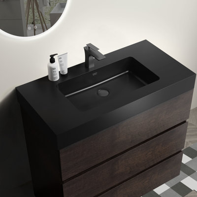 Armoire de salle de bain en noyer - 36 po avec lavabo, spacieuse pour salle de bain moderne 36 po, grands tiroirs