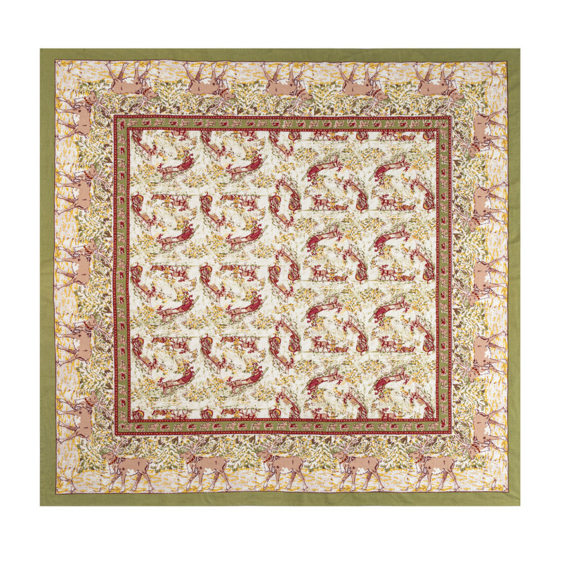 Renne Handmade Floral Tablecloth, 90" Square, Green/Red