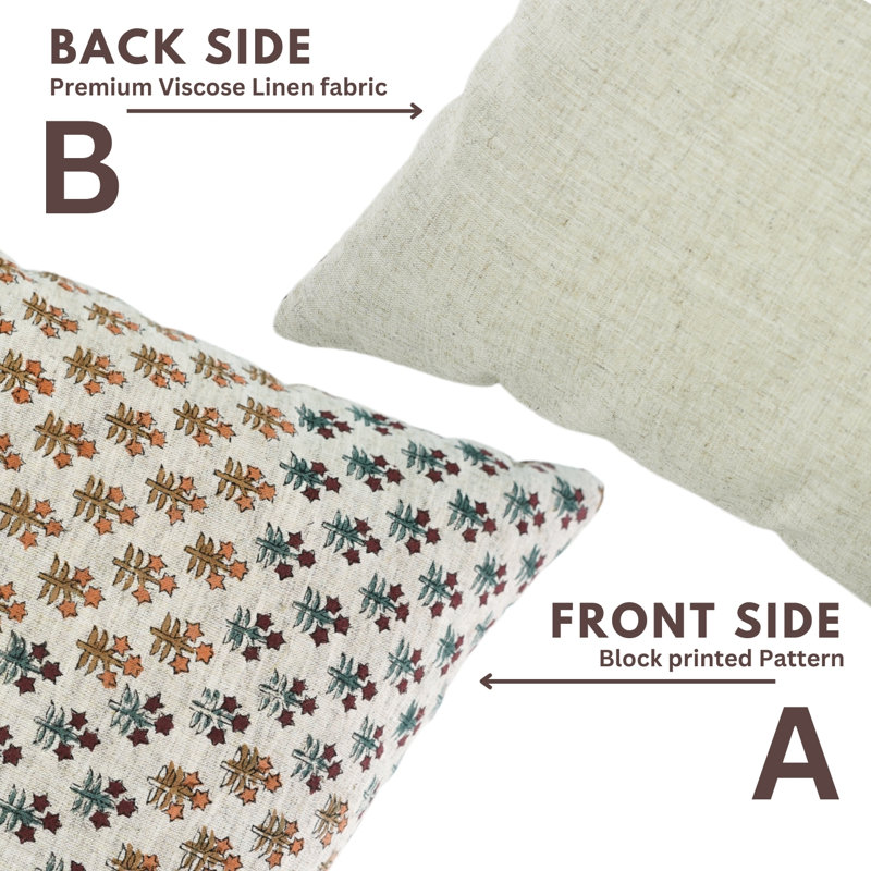 Fabdivine Handcrafted Cotton Pillow Cover with Block Print Design- Kesariya, 22"H x 22"W