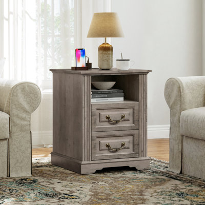 Table de chevet 17,7 po avec lumière DEL et station de charge, table de chevet avec rangement