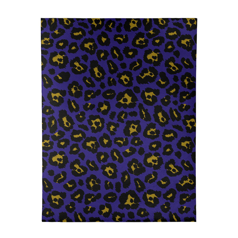 Mauve imprimé animal/noir/jaune Tapis décoratif, Rectangle 8 pi x 10 pi