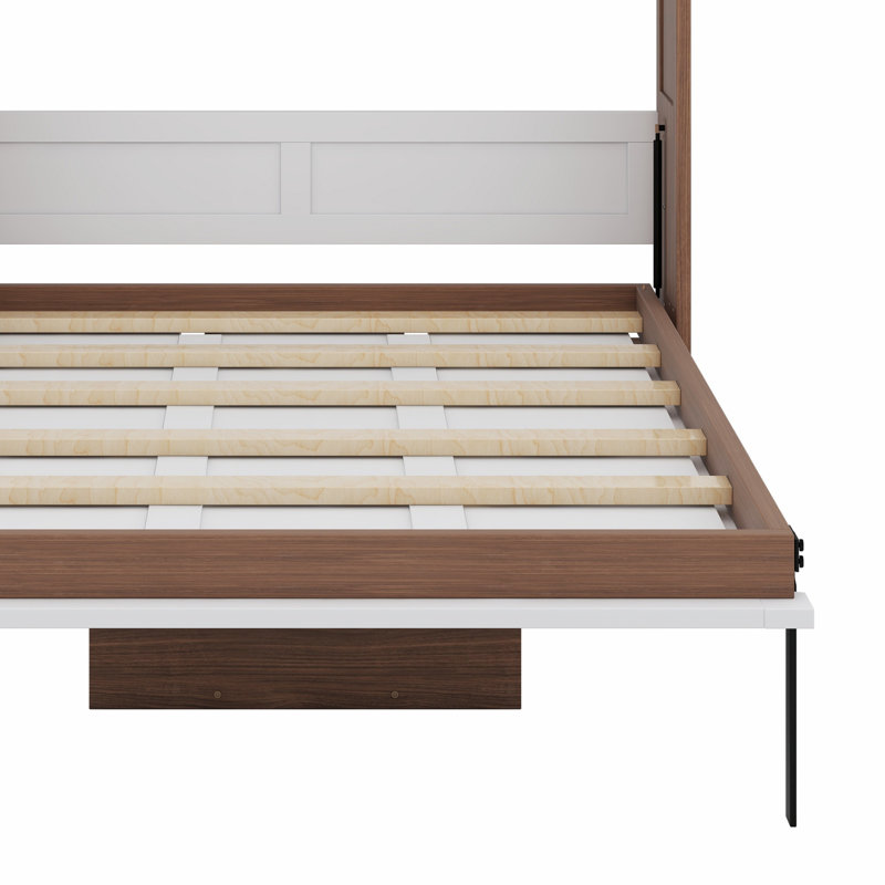 Lit escamotable avec bureau escamotable Murphy, Noyer / Blanc