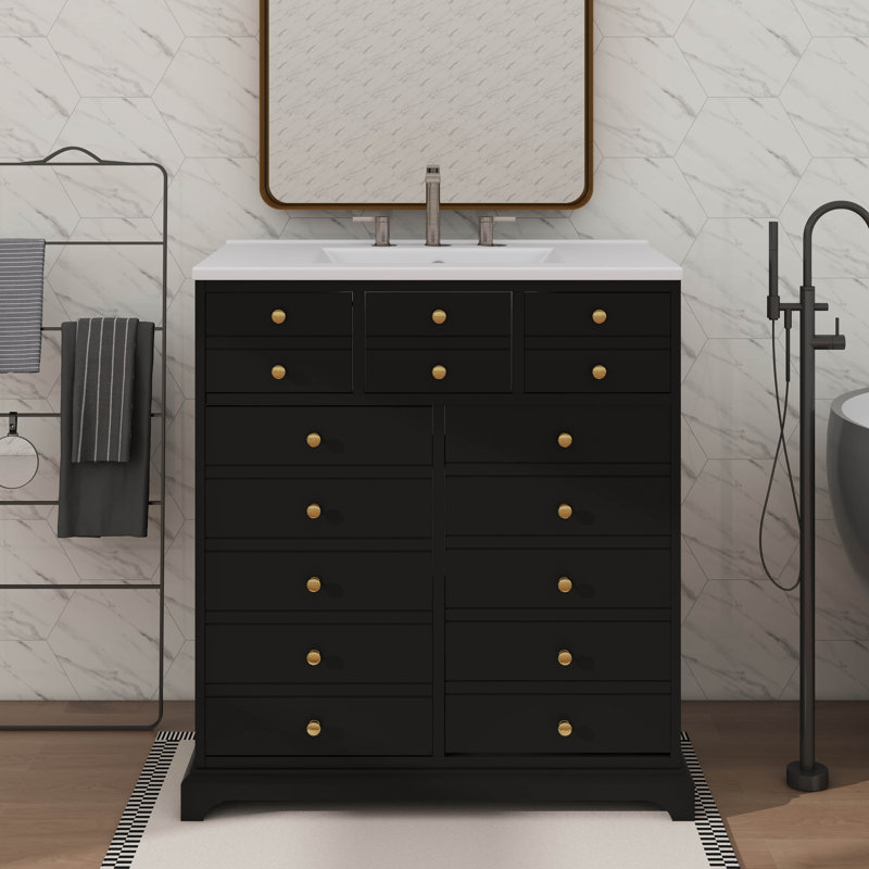Ensemble de meuble-lavabo autoportant 30 po avec lavabo en céramique, 2 tiroirs et portes à fermeture douce pour un rangement chic