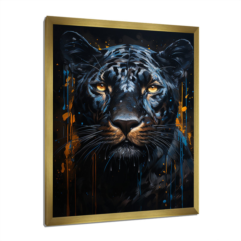Sarcelle minuit jaune sarcelle - imprimé II, H 40 po x l 30 po x P 1,5 po, Toile avec cadre photo doré