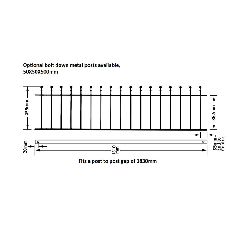 Begonia Ball Top Metal Railing Panel Fits 183cm GAP
