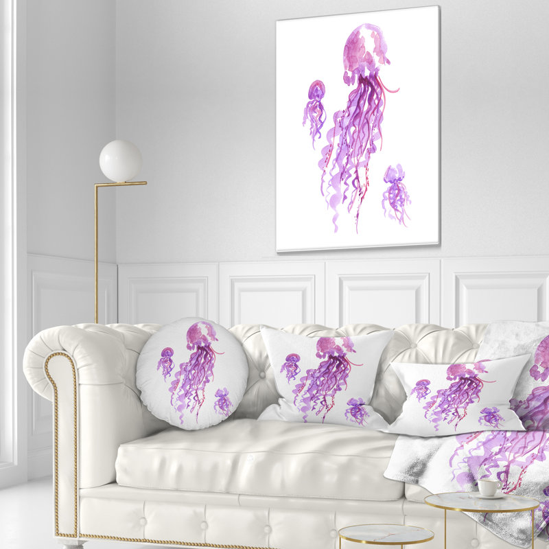 Aquarelle de méduse mauve - coussin imprimé animal